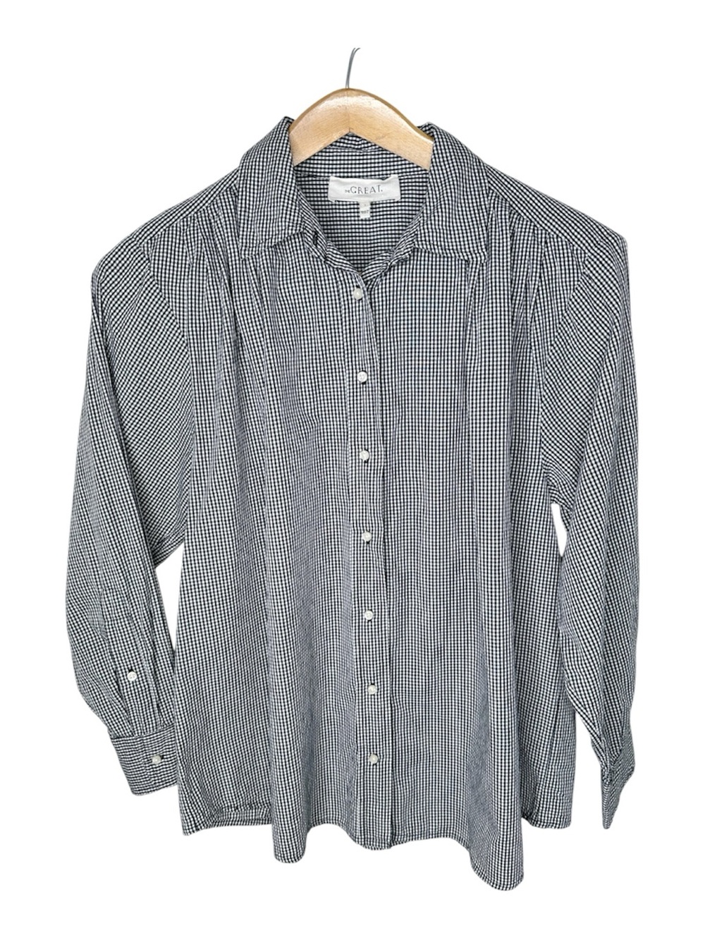 The GREAT. Gingham Check Button Down Shirt Size 1 Small Cotton Oversized